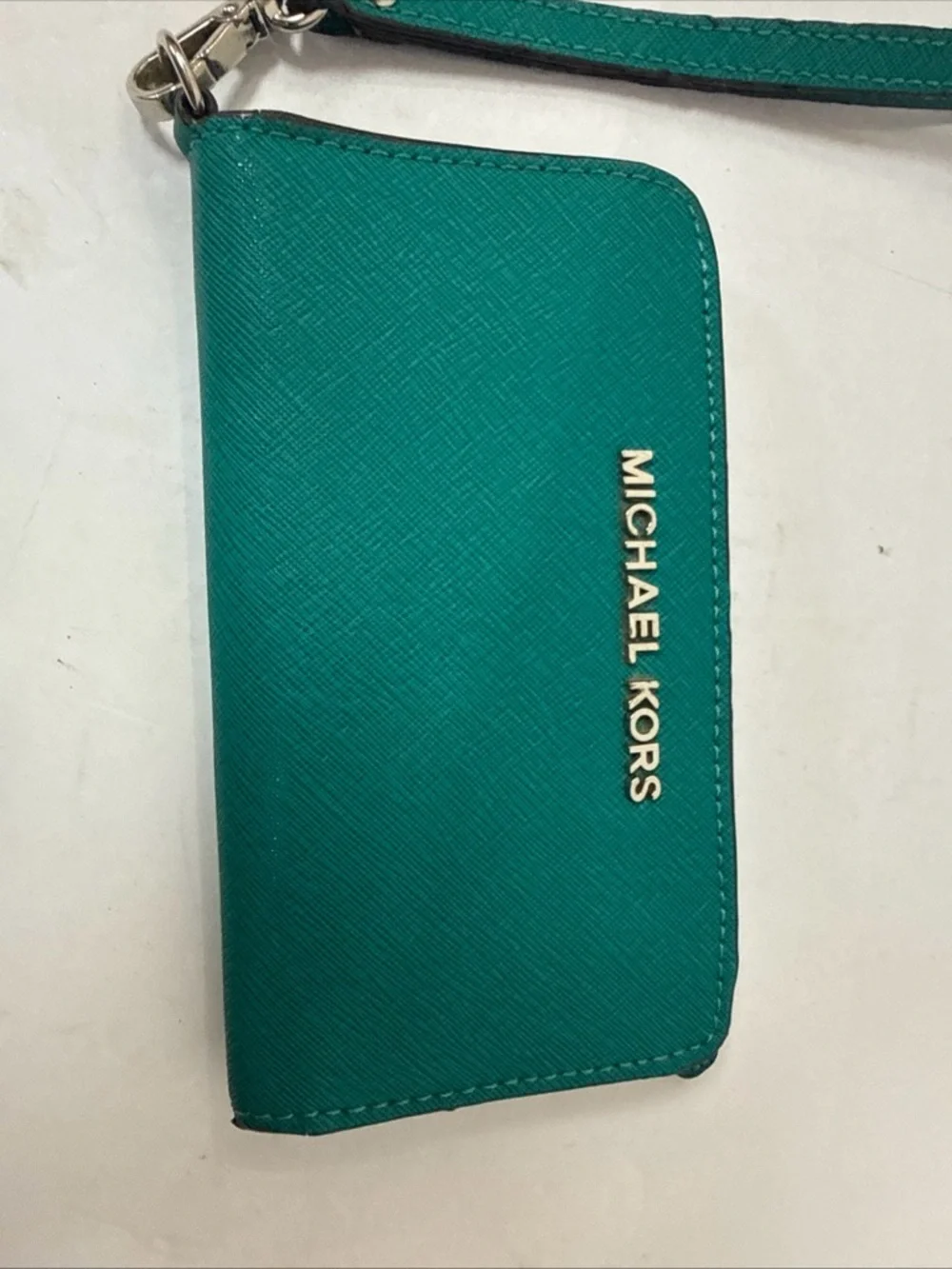 Michael Kors Teal Green Wristlet Wallet with Gold Logo